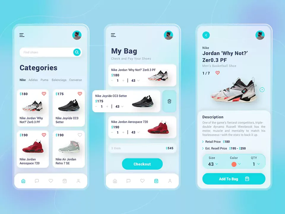 Mobile ecommerce screens